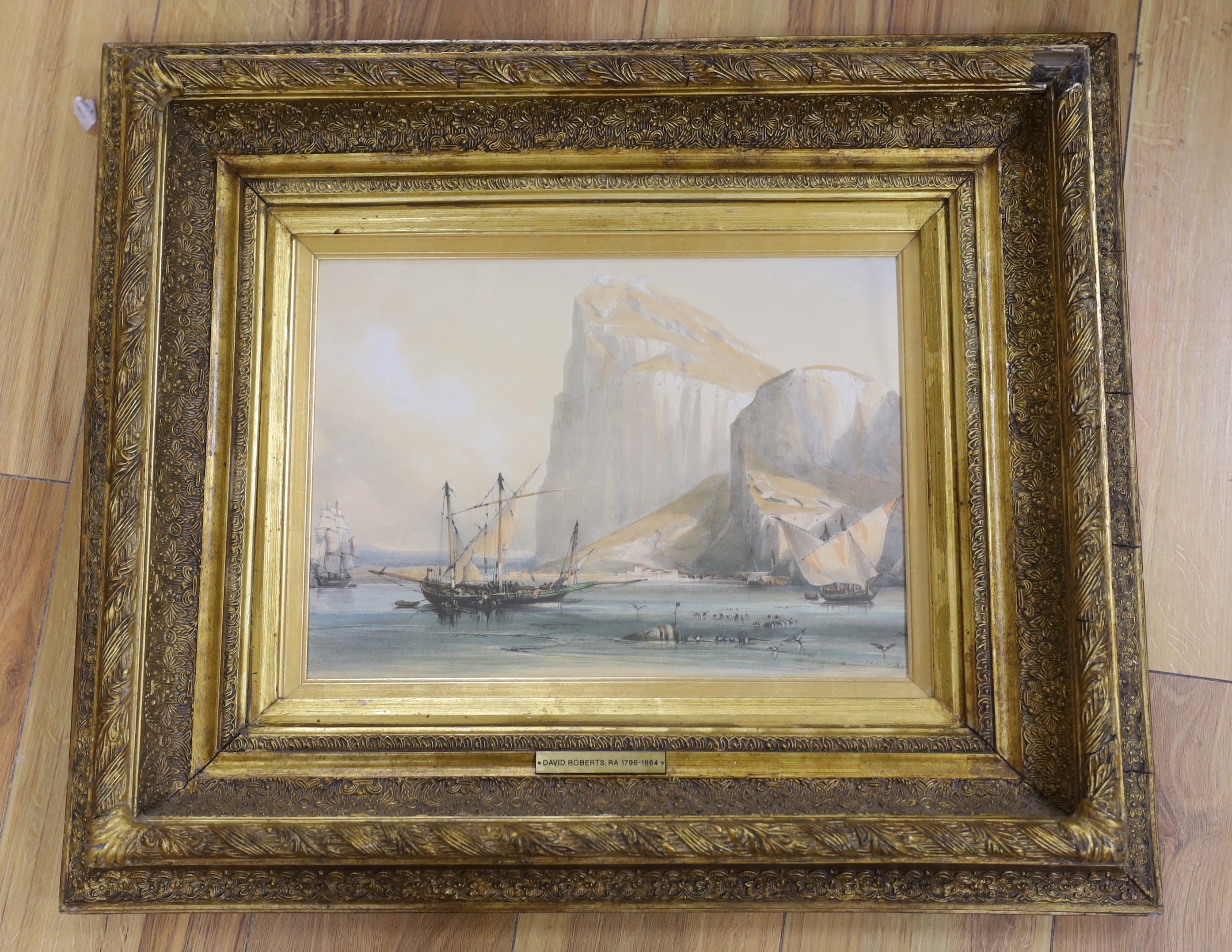 After David Roberts (1796-1864), colour lithograph, View of Gibraltar, 26 x 36.5cm